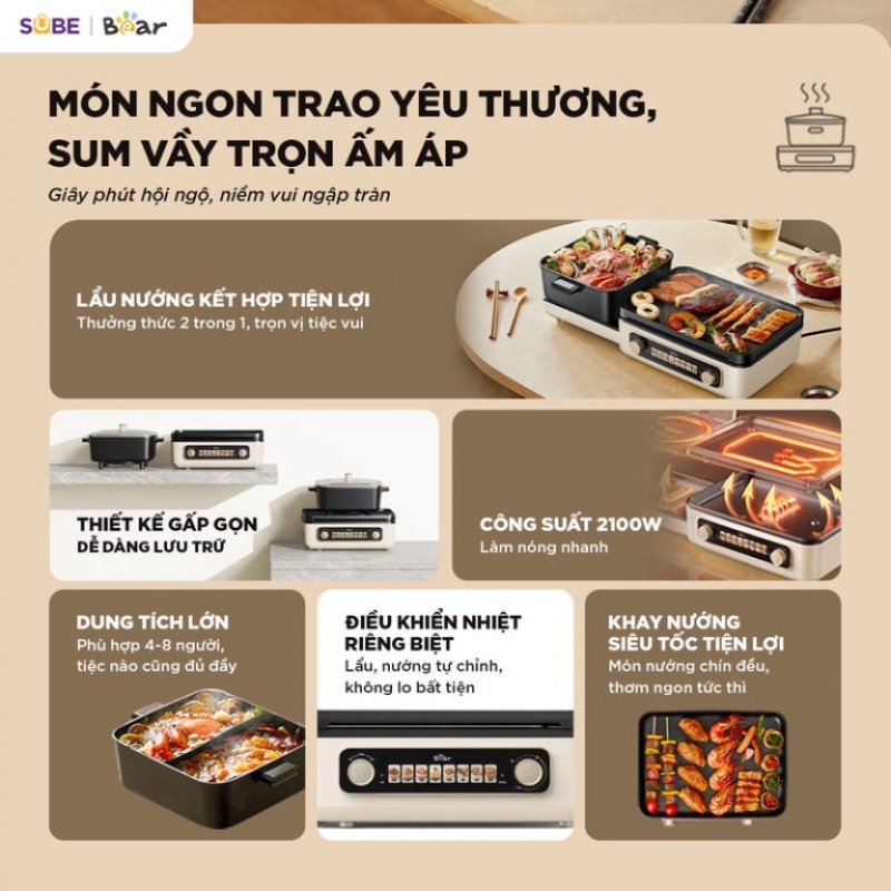 [SALE 20/10] Nồi lẩu nướng đa năng Bear 4L GR-5H22R83